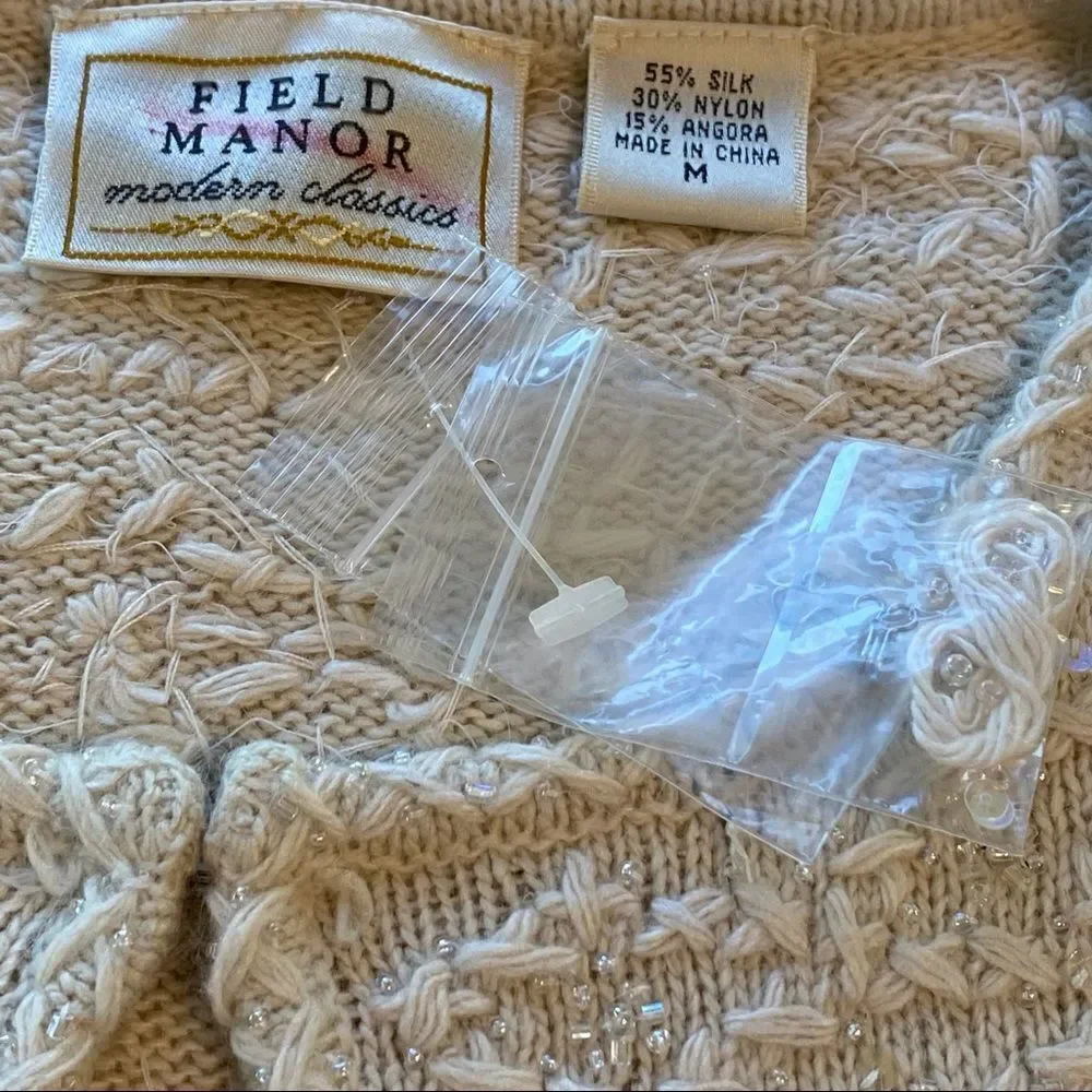 Field Manor Cream Cardigan With Beads And Sequins Size Medium